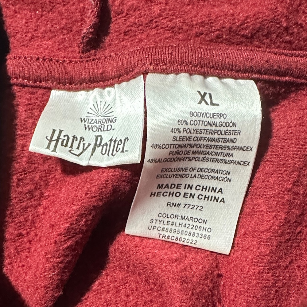 Hogwarts Maroon Hoodie Harry Potter Sweatshirt Gold Graphic Pullover - Picture 8 of 8
